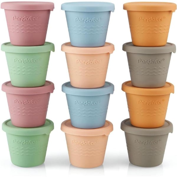 12 Pack Silicone Baby Food Storage Containers, 120 ml Reusable Small Snack Containers Freezer Storage with Airtight Lids Leak Proof, Microwave & Dishwasher Safe