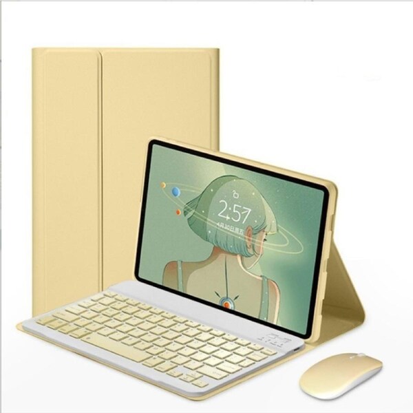 Rk102 Bluetooth Keyboard Mouse and Case for iPad 10.22021/2020/2019/iPad Air 10.5/iPad Pro10.5-yellow