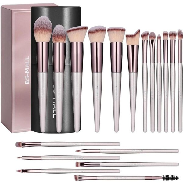 18 Pcs BS-MALL Makeup Brushes Premium Synthetic Foundation Powder Concealers Eye Shadows Silver Black Makeup Brush Sets