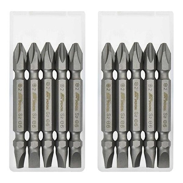 PK Tools Screwdriver Bits Phillips Flat Double Ended 10pc 1/4" Hex 65mm