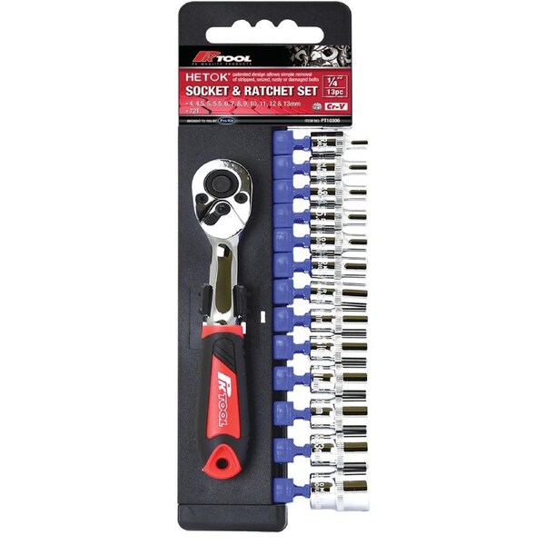 PK Tools 1/4"dr Hetok Socket & Ratchet 13pc Set