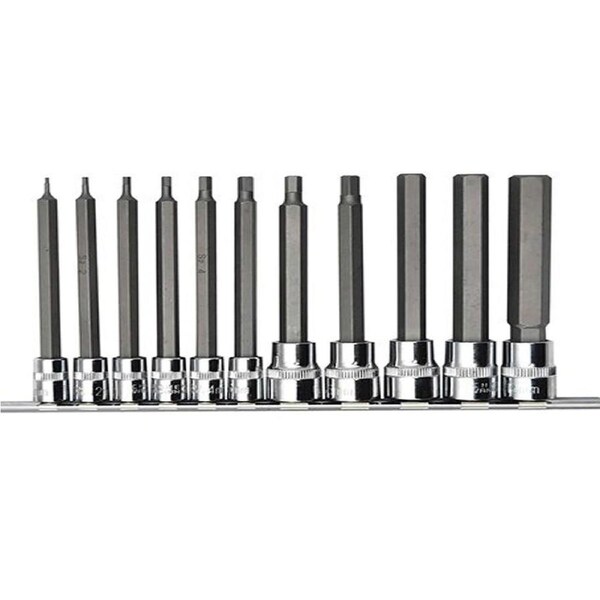 PK Tools Hex Bit Socket 1/4" & 3/8"dr Metric Long Shaft 11pc Set