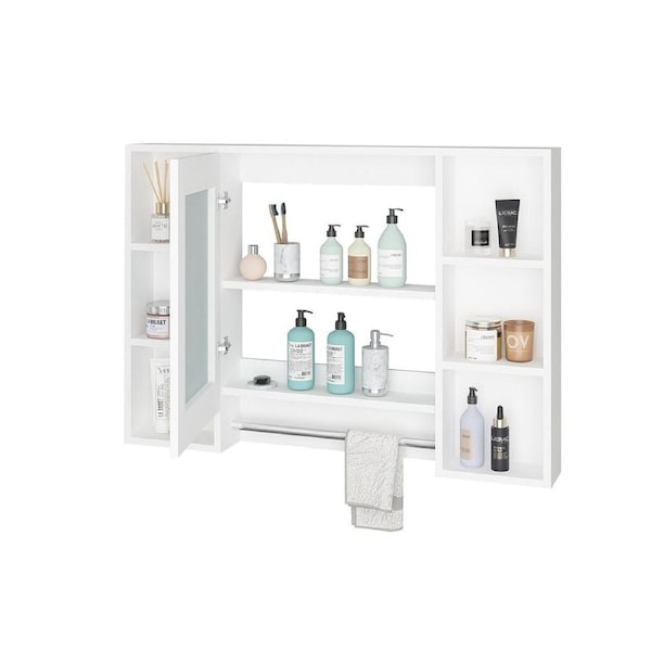 Bathroom Mirror Cabinet Medicine Shaver Shaving Wall Storage Cupboard Organiser Shelves Furniture Bathroom Vanity with Door White 90x12x65cm