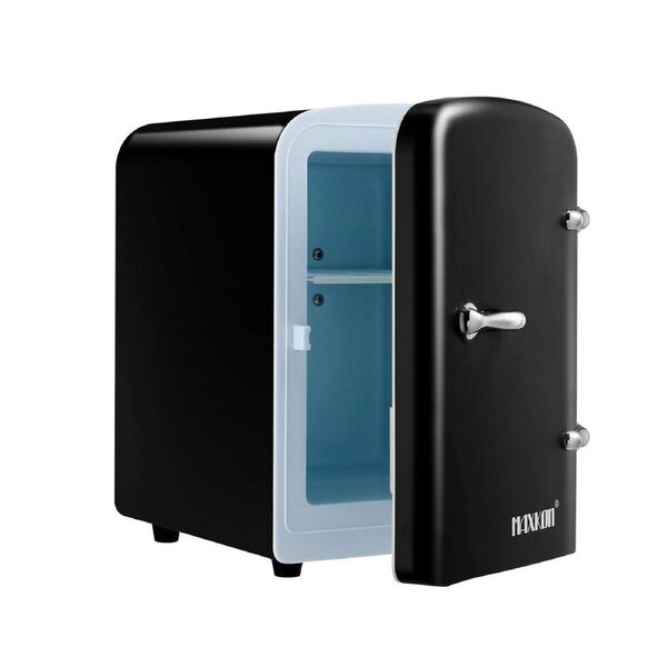 Maxkon Black Mini Fridge 4L 6 Can Portable Cooler Warmer Personal Countertop Refrigerator for Home Office Bar Car Drinks Skincare Cosmetics Foods