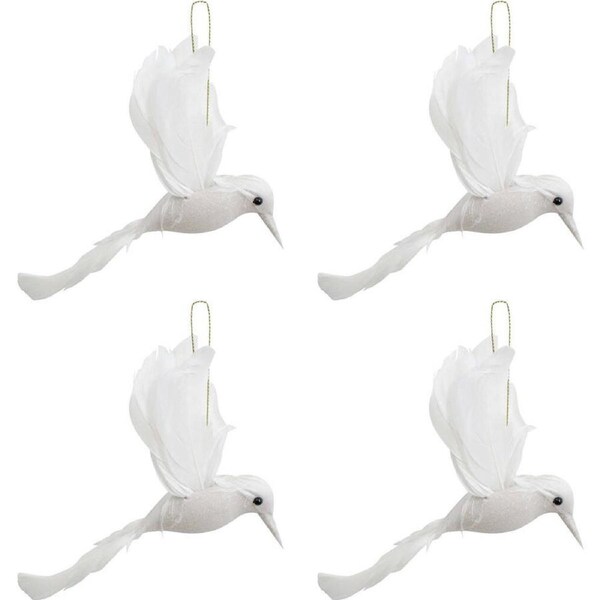4x LVD Hanging Bird Ornament Hanging Home/Christmas Decor Small 11x18cm White