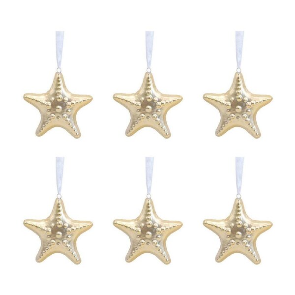 6x LVD Ceramic Hanging Starfish Home/Living Room Ornament X-mas Decor 8x8cm Gold