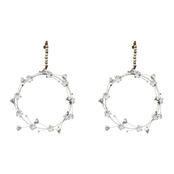 2x LVD Hanging Metal Daisy Wreath Home/Garden Ornament Display 17x17cm White