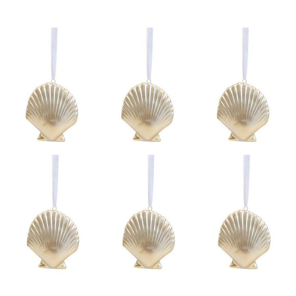 6x LVD Ceramic Hanging Shell Home/Living Room Ornament Display Decor 8x6cm Gold