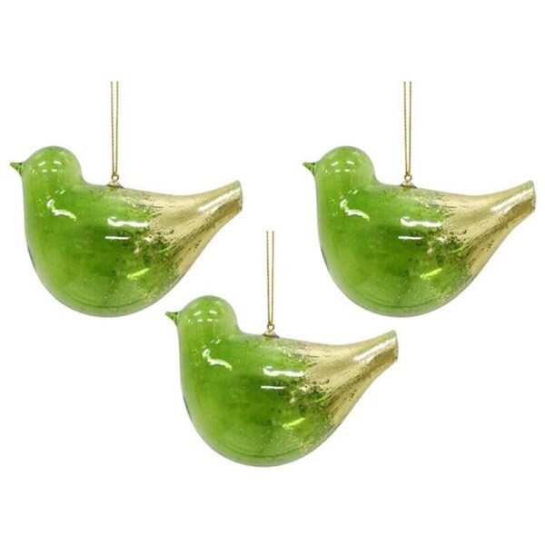 3x LVD Glass Bird Florence Hanging Ornament Home Christmas Decor 10x7cm Green