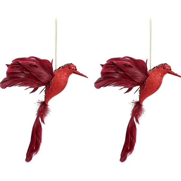 2x LVD Hanging Bird Ornament Home/Christmas Animal Hanger Decor 18x23cm Ruby