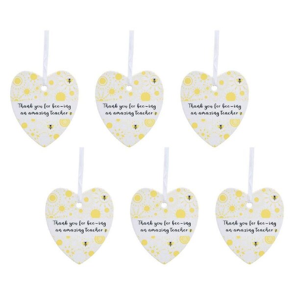 6x LVD Ceramic Bee Heart Teacher Decor Hanging Display Ornament 8x9cm Yellow