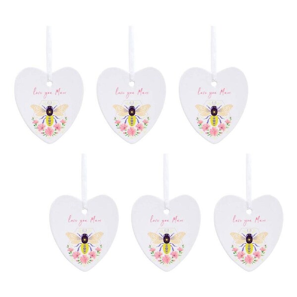 6x LVD Bee Heart Mum Ceramic Hanging Ornament Home/Garden Decor Party Charm 9cm