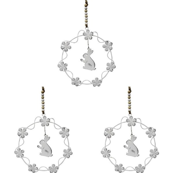 3x LVD Hanging Metal Ring A Ring Rabbit HomeOrnament Decor 14x13cm Silver