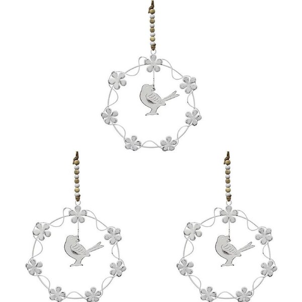 3x LVD Hanging Metal Ring A Ring Bird Home/Garden Ornament Decor 17x17cm White