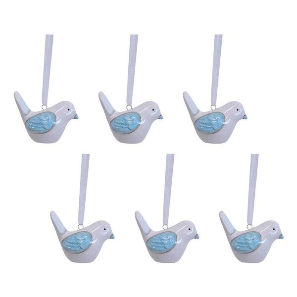 6x LVD Ceramic Hanging Birdie Home/Office Ornament Display Decor 6x5cm Blue