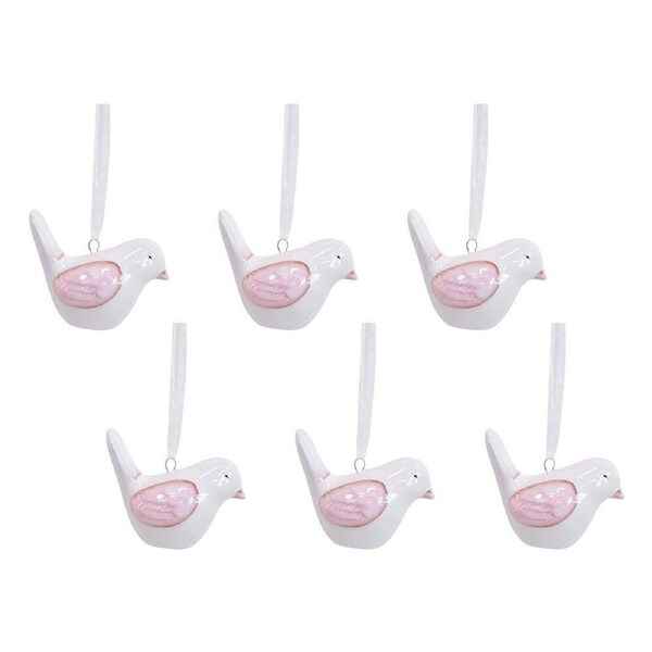 6x LVD Ceramic Hanging Birdie Home/Office Ornament Display Decor 6x5cm Pink