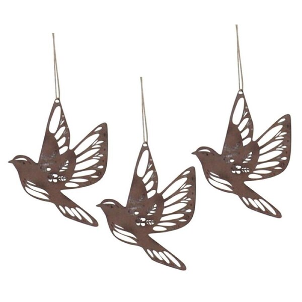 3x LVD Hanging Bird Rust Small Home/Garden Ornament Decor Display 15x16cm Brown