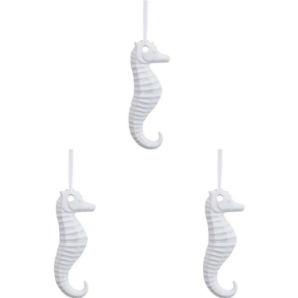 3x LVD Ceramic Hanging Seahorse Large Home/Office Ornament Decor 17x7cm White