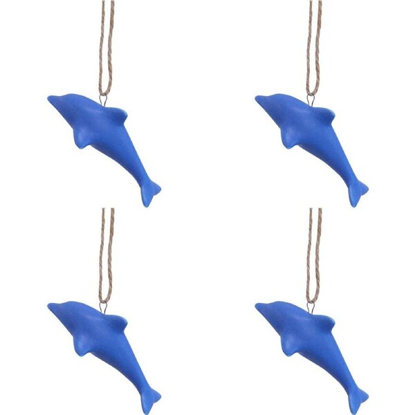 4x LVD Ceramic Hanging Dolphin Home/Office Ornament Display Decor 11x6cm Blue