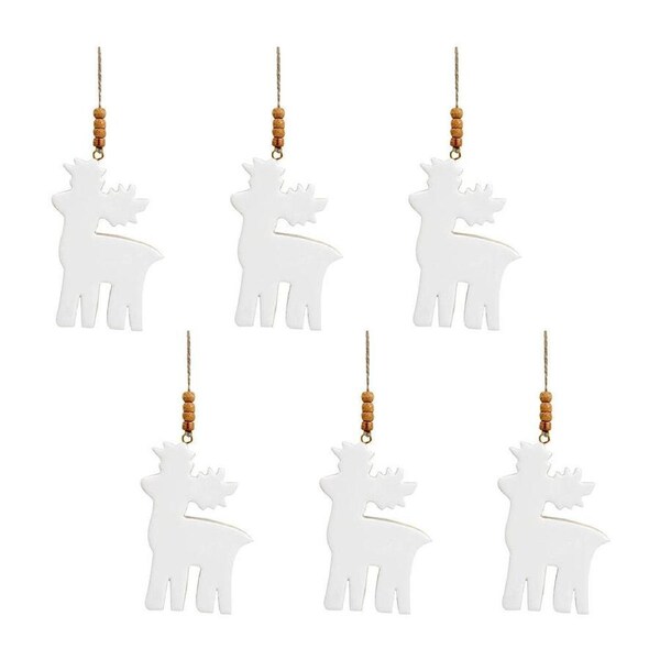 6x LVD Hanging Reindeer Wooden Ornament Home/Lounge Christmas Decor 13cm White