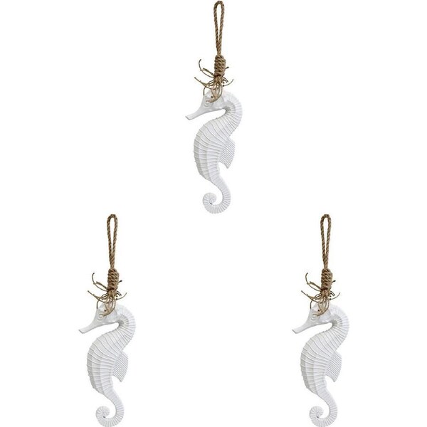 3x LVD MDF Hanging Seahorse Hanger Ornament Home/Garden Decor 11x27cm White