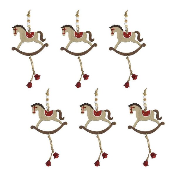 6x LVD Hanging Rocking Horse Wooden Ornament Home Christmas Decor 23cm Red