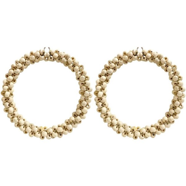 2x LVD Wreath Hanger Wooden Beaded Hanging Ornament Home/Garden Decor Ivory 14cm