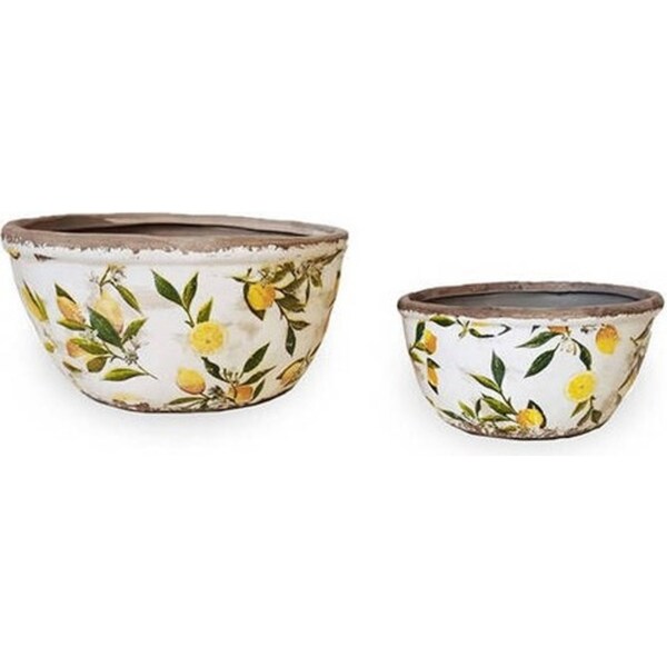 2pc Indoor Ceramic Pot Set Home/Garden/Office Display Decor Lemon Shallow