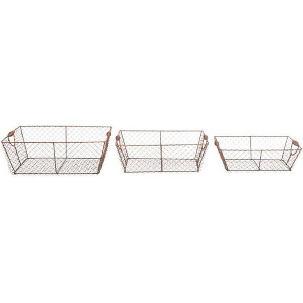 3pc Wire Harvest Rectangular Basket Set Home/Garden Plant Display Decor Brown