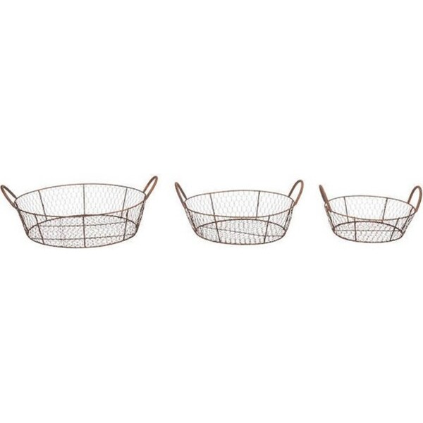 3pc Wire Low Round Basket Set Home/Garden/Patio Plant Display Decor Brown