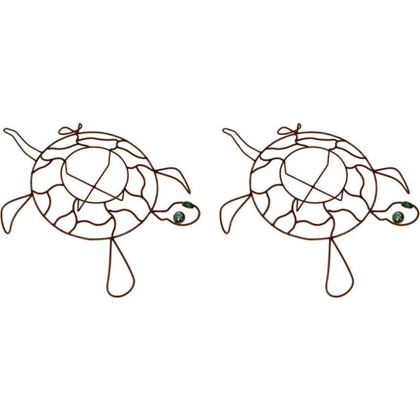 2x Wire Turtle Planter w/ Green Eyes Home/Garden Display Decor 78x57cm Rust