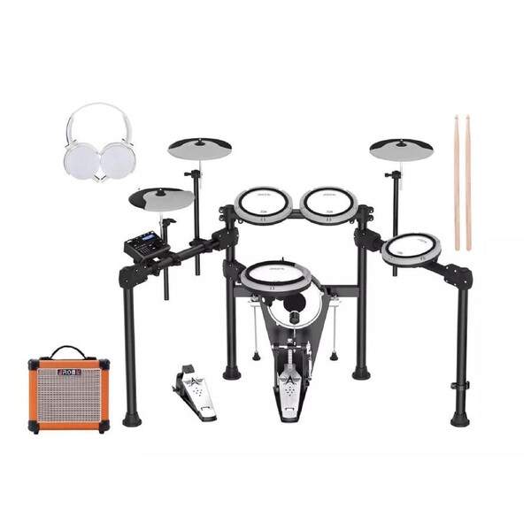 Aroma 5 Piece Premium Electronic Drum Kit Amplifier Headphones Package TDX23II+AG10