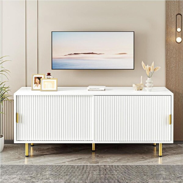 120cm Levede Buffet Sideboard Cabinet TV Unit Sliding Doors - White
