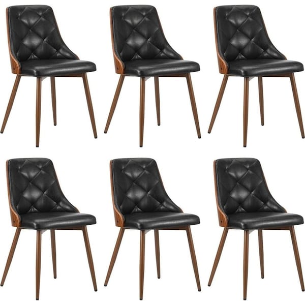 Oikiture Dining Chairs Kitchen Lounge Cafe Seat Retro PU Leather x6 Black