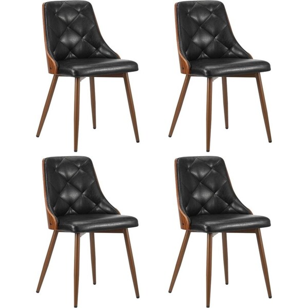 Oikiture Dining Chairs Kitchen Lounge Cafe Seat Retro PU Leather x4 Black