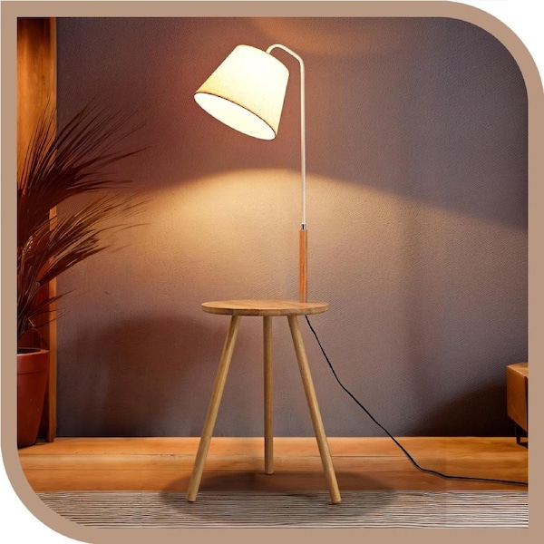Krear Floor Lamp 1 Tier Shelf Table Lamp Storage Standing Lamp Home Living Room LED Light Natural