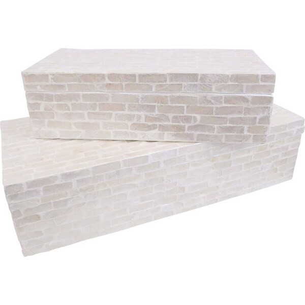 2pc LVD Capiz Wooden Box Set Trinket Storage Home Decor White Matchstix