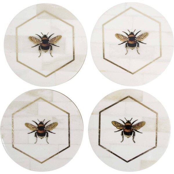 4pc LVD Bee Coasters Set Round Drink Mat/Pad Home/Kitchen Decor 10.16cm