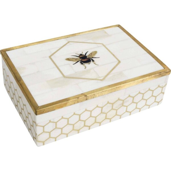 LVD Wooden Bee Box Brass Inlay Rectangular Trinket Home/Lounge Decor 15.88cm