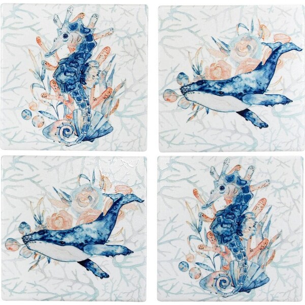 4pc LVD Ceramic Coasters Home/Dining Table Protector Square 9x9cm Ocean Animals