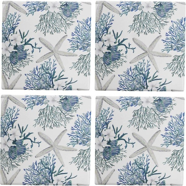 4pc LVD Ceramic Coasters Home/Dining Table Protector Square 9x9cm Coastal