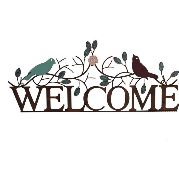 LVD Metal Welcome Sign Home/Garden Front Door Hanging Decor 67x28cm Birds