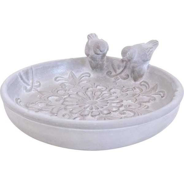 LVD Concrete Bird Bath Tap Bowl Home/Garden/Patio Outdoor Decor 27x26cm White