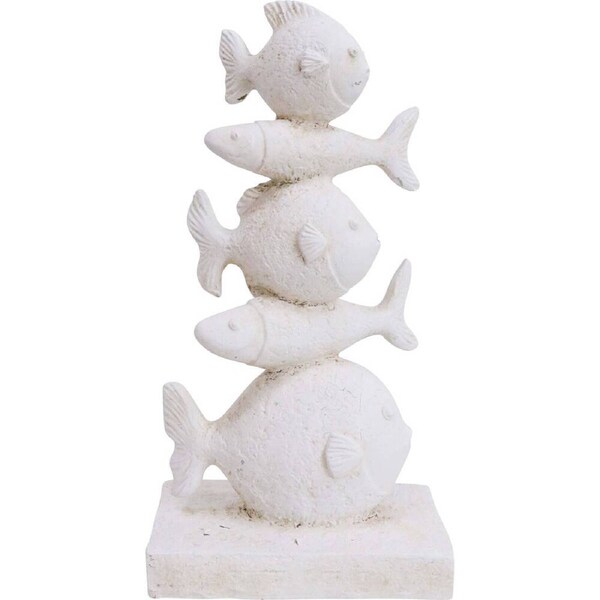 LVD Polyresin Rustic Fish Stack Sculpture Home/Room Table Decor 14x26cm White