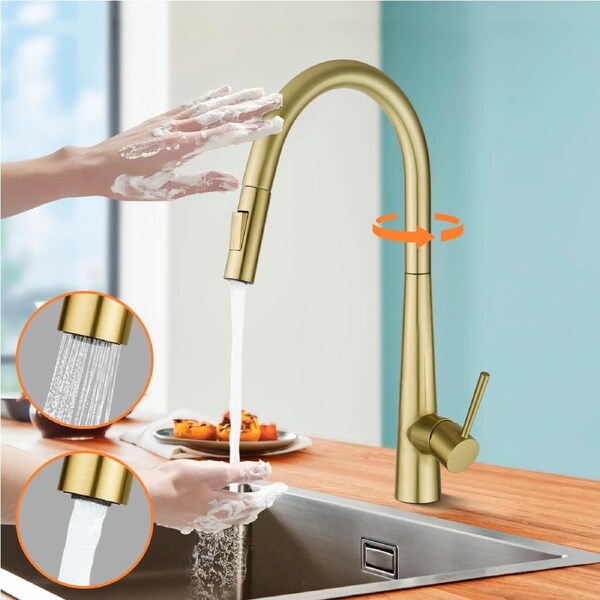 Brushed Gold Touch Sensor Pull Out Kitchen Tap Laundry Sink Spout Faucet WELS