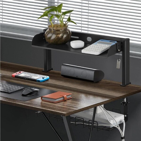 2-Tier Adjustable Desks Cable Management Tray Organize Storage Extender Side Table Black