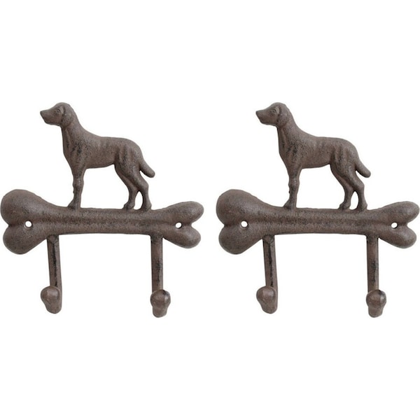 2x LVD Cast Iron Wall Mounted Hook Hanger Organiser Decor 17.5 x 17cm Dog Bone