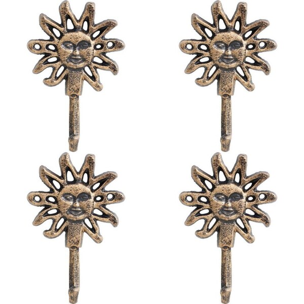 4x LVD Cast Iron Wall Hook Hanger Home Organiser Decor 11x16cm Celestial Sun