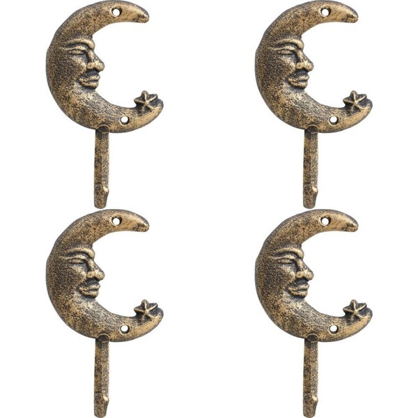 4x LVD Cast Iron Wall Hook Hanger Home Organiser Decor 9x16cm Celestial Moon