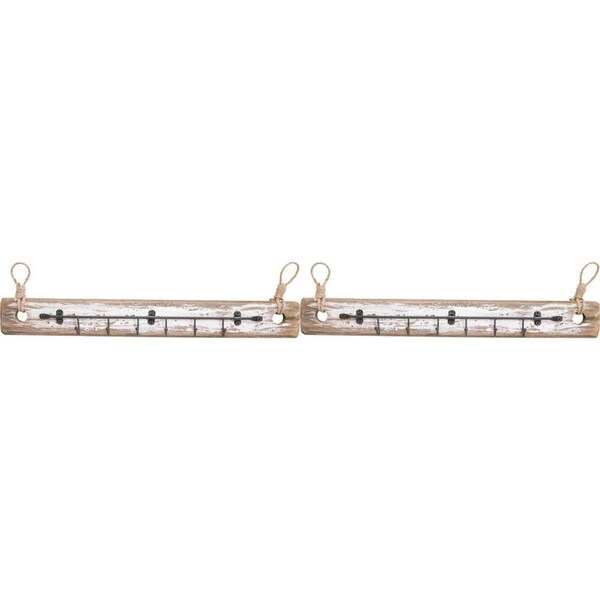 2x LVD Reclaimed Wood Rustic Wall Mounted Hooks/Hanger Small Home Decor 44x5.5cm
